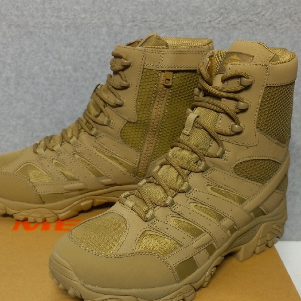 Merrell Moab 2 8"Tactical Waterproof Side Zip Coyote Brown Boots Mens Sz 12